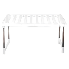 下水槽置物架 A款 縷空面板 鋼管材質 可伸縮設計 PP材質 防水防潮 組裝簡單, 長度45~73cm, 白色, 1個