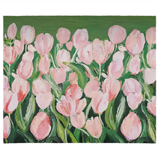 喬木居家 復古油畫花朵絲圈耐磨地墊 90 x 60cm 防滑耐磨, 1個, 鬱金香 粉色