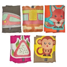 可折疊圖案式防潑水帶扣環保購物袋收納袋 5個 38 x 36cm 70g, 多色 - 款式隨機, 1組