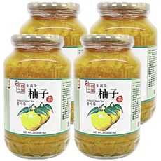 韓味不二 生黃金柚子茶，冷沖熱泡皆宜，可當果醬塗抹、西點麵包烘培用, 1kg, 1罐, 4罐