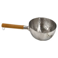 鼎匠 極厚不鏽鋼櫸木手把日式雪平鍋, 職人鍛造槌目紋, 430不鏽鋼, IH電磁爐適用, 1.2L大容量刻度防溢鍋, 18cm, 1個