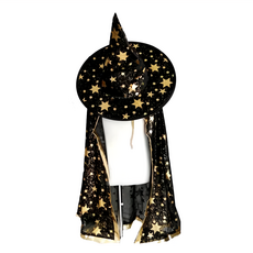 摩達客 COSPLAY派對 五角星斗篷 (女巫帽+斗篷), 女巫帽50 x 35cm + 斗篷長79cm 上圍40cm 下擺126cm, 黑金色, 1組