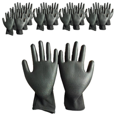 JIAHON嘉鴻牌 合手型棉紗手套/PU塗掌手套, S碼掌寬8~8.5cm, 黑色, 10雙