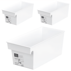 inomata 長收納盒 精緻輕巧設計 多用途 節省空間, 3個, 白色