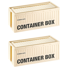 Mega 桌面貨櫃工業風電線收納盒，HIPS材質，32x14x13公分，奶油色, 2個