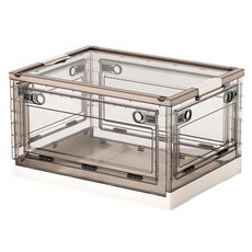 BangJiaShi 幫家適 折疊可側開透明收納箱五開門 80L, 大號, 茶白, 1個