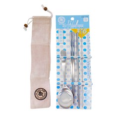 Green Bell 綠貝 316不銹鋼歐印餐具組, 食品級尼龍刷毛, 304不銹鋼握把, 棉麻布袋, 筷子 + 湯匙 + 吸管 + 吸管刷 + 袋子, 單一顏色, 1組