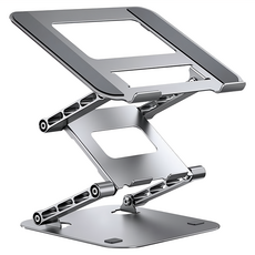 ANTIAN 可折疊碳素鋼3層增高桌面筆電支架/平板/手機升降散熱架, 深空灰, 1個
