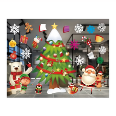 摩達客 耶誕彩色8號大雪頭繽紛裝飾聖誕樹 無痕窗貼玻璃貼 Set 2, 75 x 35cm, YS-WS20008