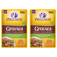 WELLNESS 寵物健康 貓用 全方位鮮肉主食餐包 碎肉, 雞肉 + 火雞肉, 3oz, 2包