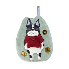 kUSUgURU JAPAN 日本眼鏡貓 吊掛擦手巾/模切造型吸水巾, 1個, 鬥牛犬 淺綠色