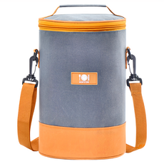 iSFun 加長圓桶 大容量肩背保冷保溫便當包, 灰色, 1個