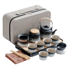 手提白色旅行箱大套裝組, 漸層提樑壺, 茶壺 + 茶海 + 茶葉罐 + 過濾 + 茶杯 6個 + 夾子 + 茶巾 + 茶盤 + 類麂皮皮箱, 白色漸層提樑壺, 1組