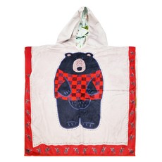 Flapjackkids 兒童雙面防曬連帽罩衫 UPF 50+高防曬 柔軟浴巾, 黑熊村莊, 1件