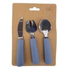 By Lille Vilde 不銹鋼餐具三入組, 湯匙 + 叉子 + 刀子, 灰藍色, 1組