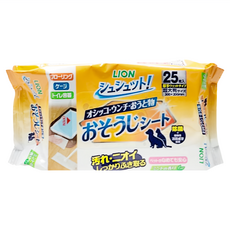 LION 獅王 寵物掃除用濕紙巾 厚手濕巾 除菌+植物性消臭成分配合, 25張, 1包
