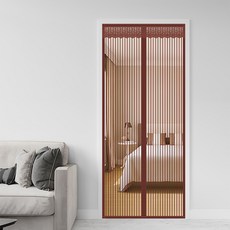 半島良品 魔術膠靜音磁吸防蚊門簾, 金剛網 條紋咖