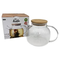 cafe lente 慢拾光 花茶壺, 天然竹製上蓋, 可用黑晶爐、電陶爐加熱, 透明, 1.6L, 1個