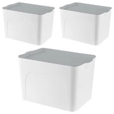 凸形把手帶蓋收納盒，環保材質，分類收納，大容量，穩固疊加, 40 x 26 x 24.5cm, 簡潔白, 3個