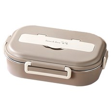 Mega 日式簡約304不鏽鋼四格便當盒 27.5x20x7.5公分, 卡其, 附餐具 + 湯碗, 2個