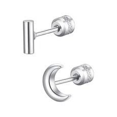 耀眼美人 一彎新月後鋯石鑽醫療鋼不銹鋼耳環 (99免耳飾/睡覺免摘/造型), 不銹鋼