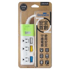 Qonnect 4開3插3P斷電延長線, 2.7m, 白色, 1個