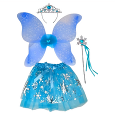 摩達客 COSPLAY派對變裝扮 兒童藍色雪花皇冠精靈仙子裝四件組, 含髮箍/皇冠/仙女棒/藍色裙, MH220702029, 1組