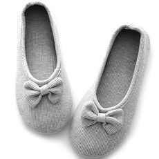 軟墊棉質蝴蝶結橡膠底室內拖鞋, 1組, 灰色