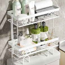 費歐家 雙層圓環雕花馬桶水箱置物架 浴室收納 穩固耐用, 白色, 1個