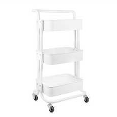 小推車置物架3層 高承重萬向輪 PP塑膠材質, 白色