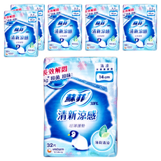 SOFY 蘇菲 清新涼感清涼薄荷護墊, 14cm, 32片, 6包