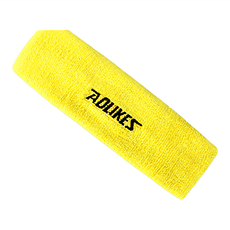 AOLIKES 奧力克斯 毛巾頭帶 柔軟棉質吸汗親膚 高密度彈性編織, 寬 4.5cm x 頭圍 36cm, 黃色, 1個