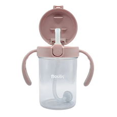 Basilic 貝喜力克 Tritan握把練習杯, 柔軟吸嘴 彈蓋杯蓋 嚴選材質, 粉色, 260ml, 1個