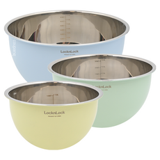 LocknLock 樂扣樂扣 不鏽鋼刻度料理鋼盆 3入套組, 黃色 + 綠色 + 藍色, 1組