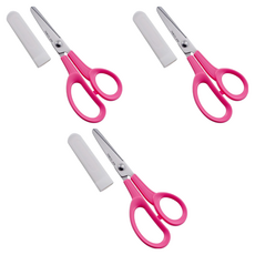 CANARY 長谷川刃物 兒童剪刀, 刀刃尖端圓弧設計, 兒童安全適用, 人體工學設計, 日本製造, 粉紅色, 3支