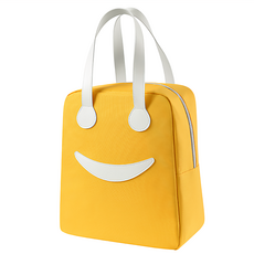 E.City 可愛笑臉保溫保冷便當袋 牛津布材質 約195g, 明黃色, 1個