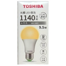 TOSHIBA 東芝 光耀LED燈泡 E27 4000K 9.5W 直徑60 x 120mm, 自然光, 1個