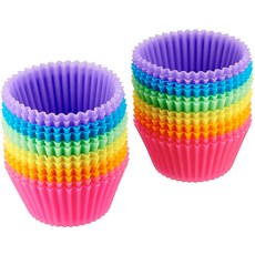 AHOYE 馬芬蛋糕矽膠烤模24件組，顏色隨機，耐高溫無毒，易脫模，可重複使用, 1組