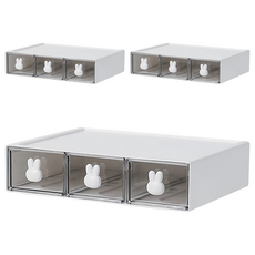 樂居家 可堆疊可愛兔兔抽屜收納盒 F0691 桌面收納 文具收納, 矮款3抽, 3層