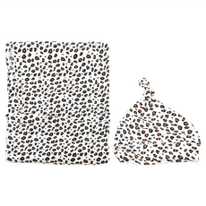 lulujo 竹纖維帽子包巾組 天然竹纖維材質 防蟎抗敏抗菌, 豹紋, 1組