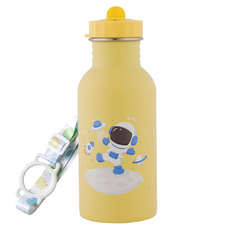 KOM 夢想系列 單層不鏽鋼兒童水壺附背袋, 500ml, 太空人, 黃色, 1個, 太空人 黃色, 500ml, 1個