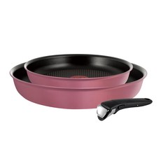 Tefal 特福 巧變精靈系列 L6569012 3入, 平底鍋 + 小平底鍋 + 可拆式把手, 玫瑰粉, 1組