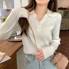 翻領小V領鈕扣長袖打底衫 棉20%+聚酯纖維80%, 肩寬37cm 胸寬40cm 袖長49cm 全長52cm, 白