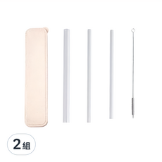 玻璃平口吸管 高硼矽玻璃含收納盒及清潔刷子, 5個, 2組