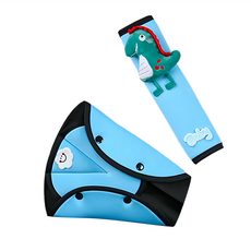 車用安全帶緩衝調節護墊 可愛保護套組, 兒童安全帶調節器, 聚酯纖維材質, 藍色小恐龍, 1組