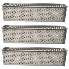 GINII 基尼 北歐編織系列收納籃 半長方/4L 台灣設計製造, M (38.2 x 14.2 x 8.9cm), M(38.2 x 14.2 x 8.9cm), 可可棕, 3個