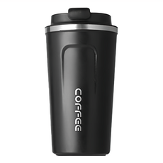 不鏽鋼磨砂真空咖啡杯, 304不鏽鋼材質, 一鍵開啟, 保溫保冷, 510ML, 商務黑, 1個