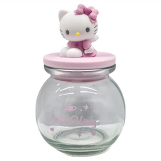 Hello Kitty 凱蒂貓 玻璃罐, 帶粉色蝴蝶結裝飾, 1個