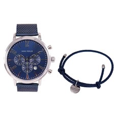 RADIANT STAR 璀璨之星 中性帥氣大錶面時間裡的戀人 多功能真三眼設計 可調節皮革手環 不鏽鋼鍍色錶帶 1組