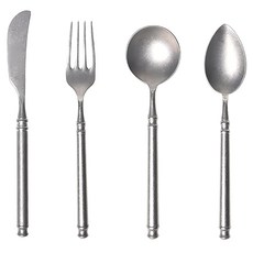 Homely Zakka 復古工業風啞光不鏽鋼餐具組，3-4件組, 餐刀21.5 x 1.8cm + 餐叉20.5 x 2.8cm + 湯匙18.8 x 4.8cm + 點心匙19.5 x 3.7cm, 啞光不鏽鋼, 1組